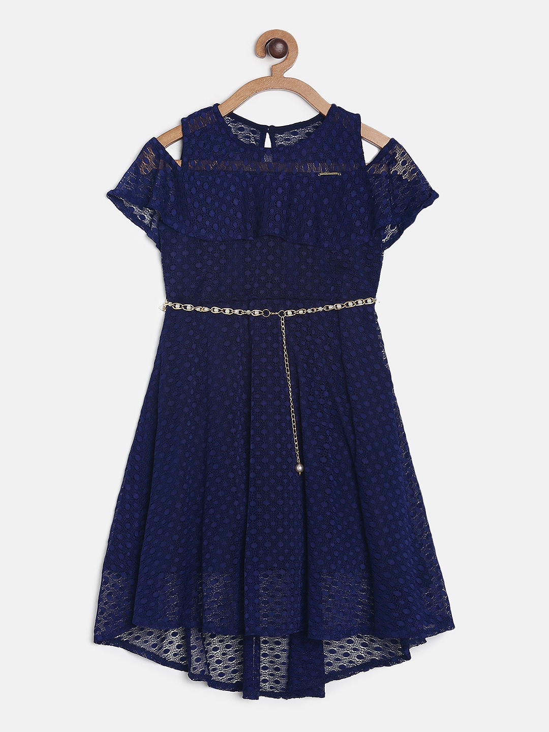 

Peppermint Girls Navy Blue Self Design A-Line Dress