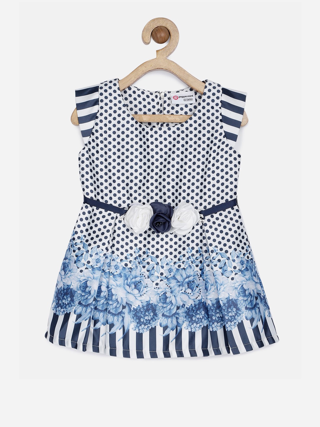 

Peppermint Girls Navy Blue & White Printed Fit and Flare Dress