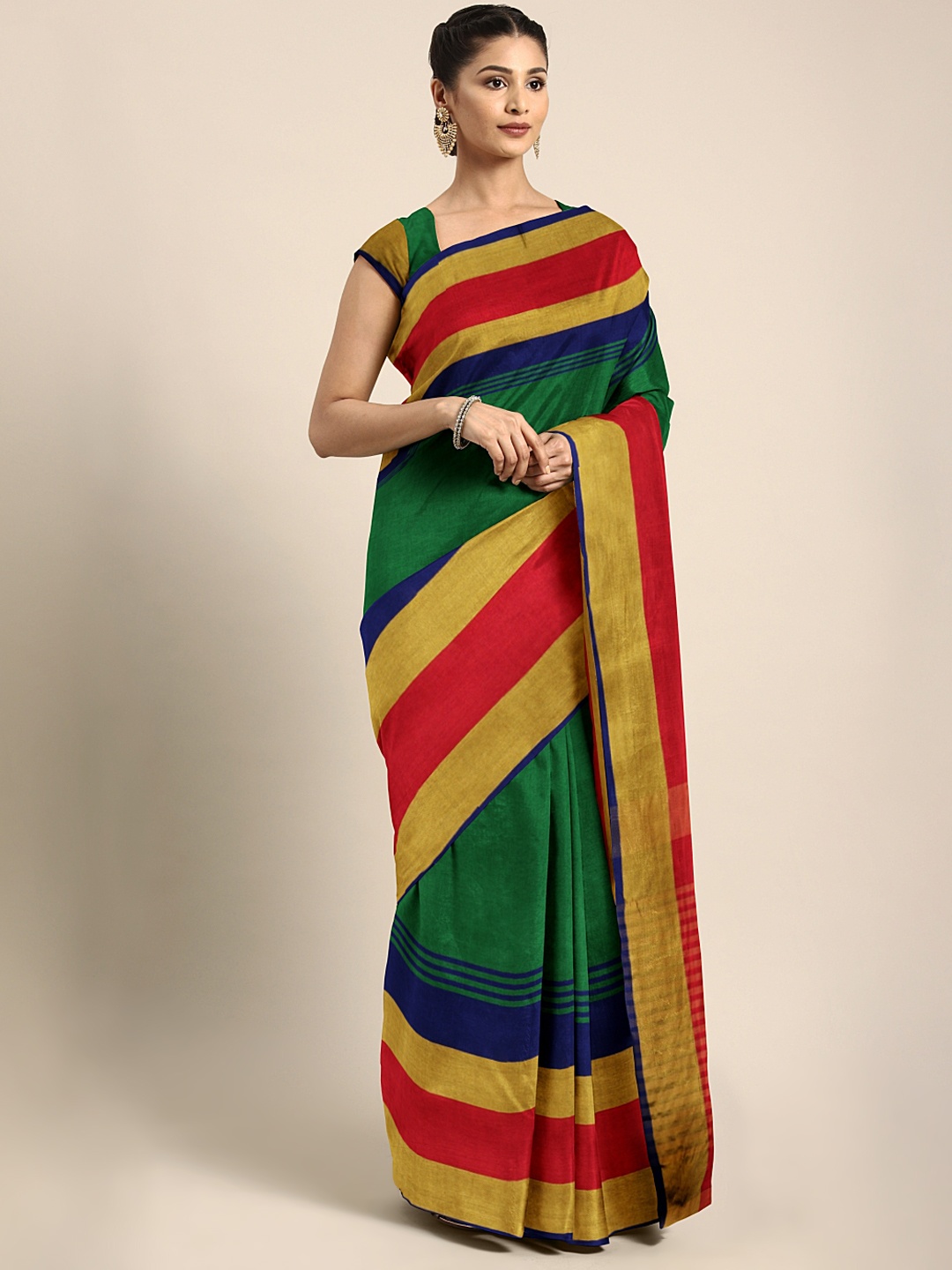 

MOKSHA DESIGNS Green & Red Art Silk Colourblocked Banarasi Saree