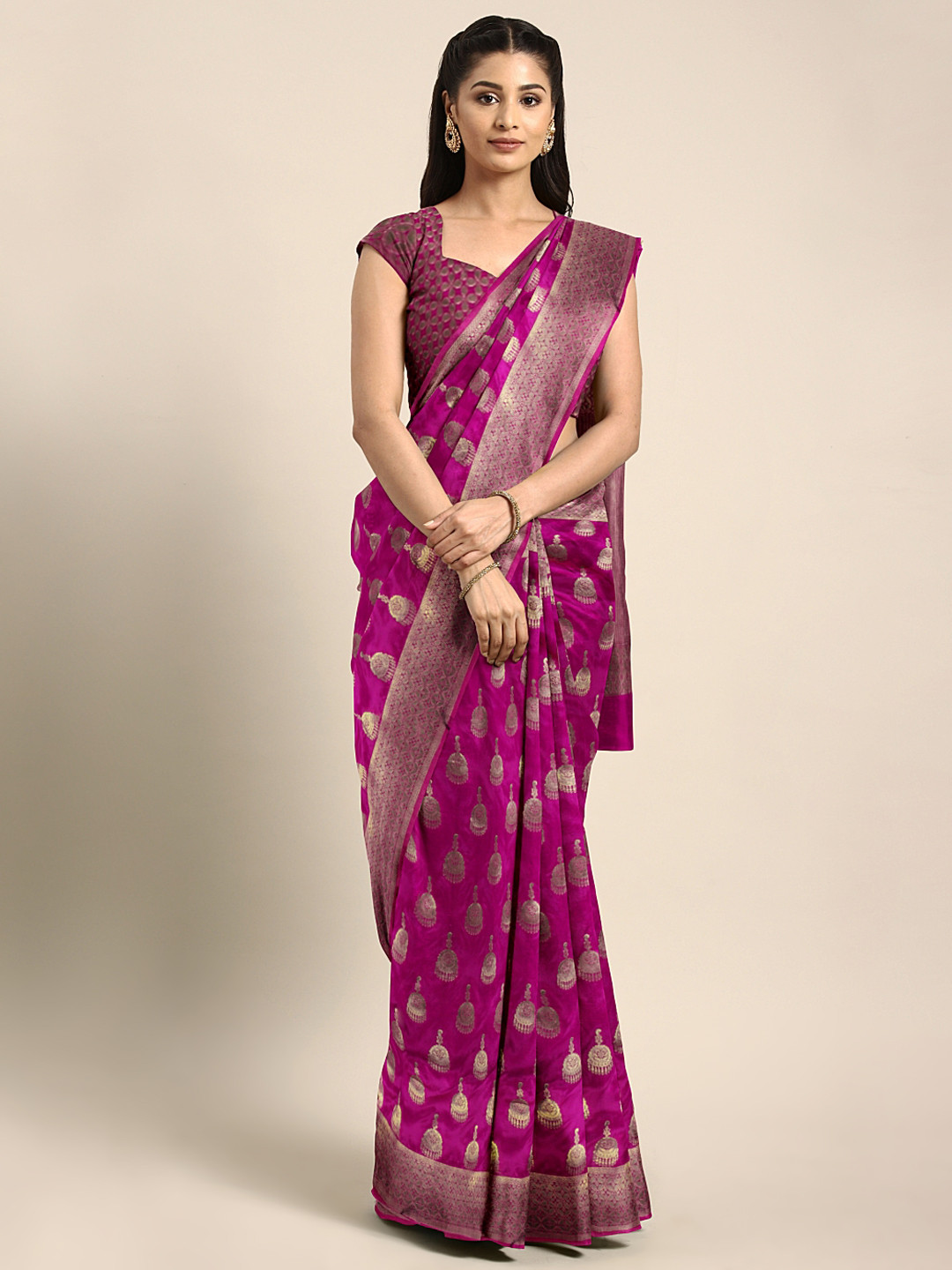 

MOKSHA DESIGNS Magenta Pink Pure Silk Woven Design Banarasi Saree