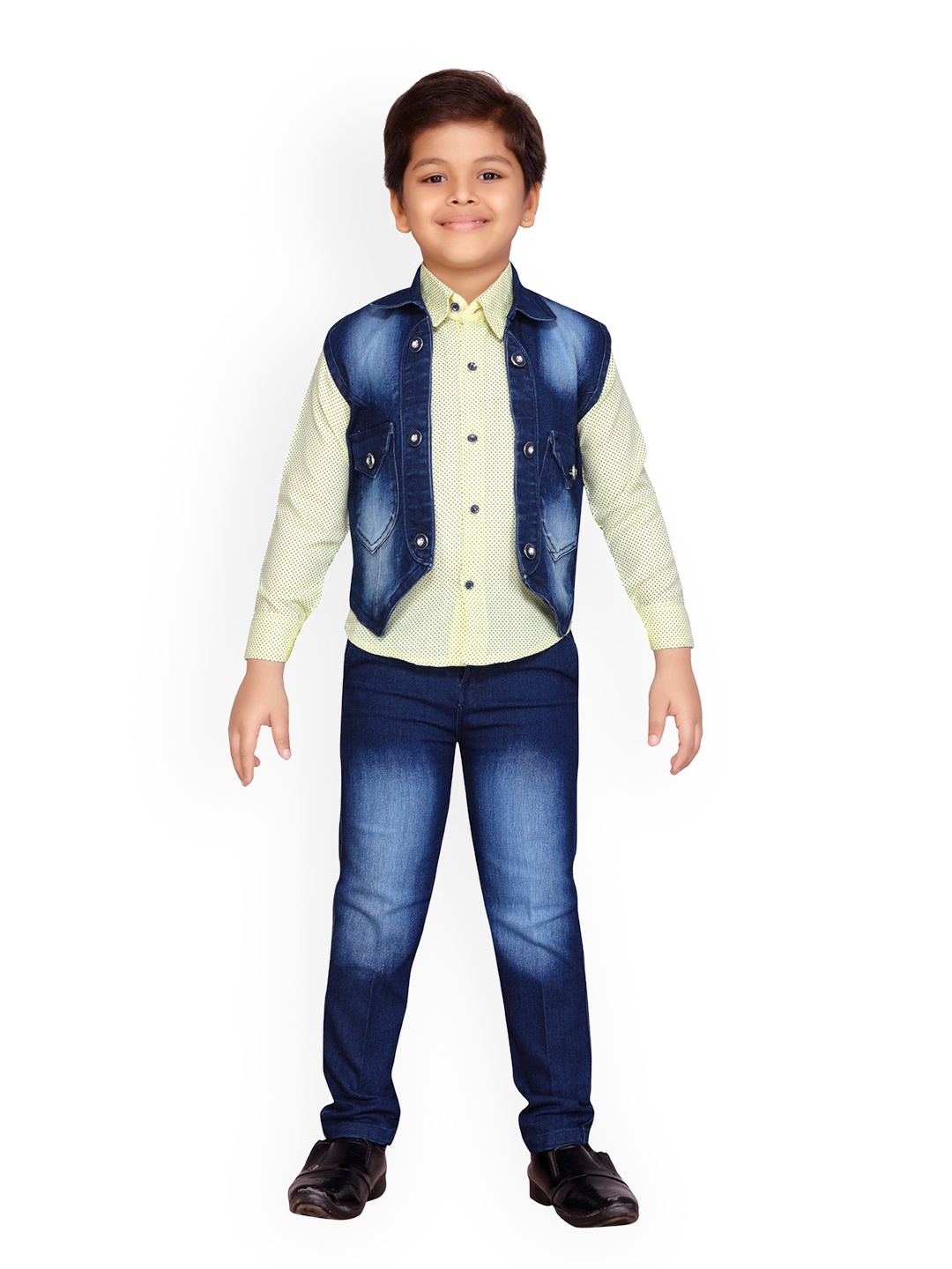 

Kidling Boys Yellow & Blue Printed Shirt with Trousers and Waistcoat