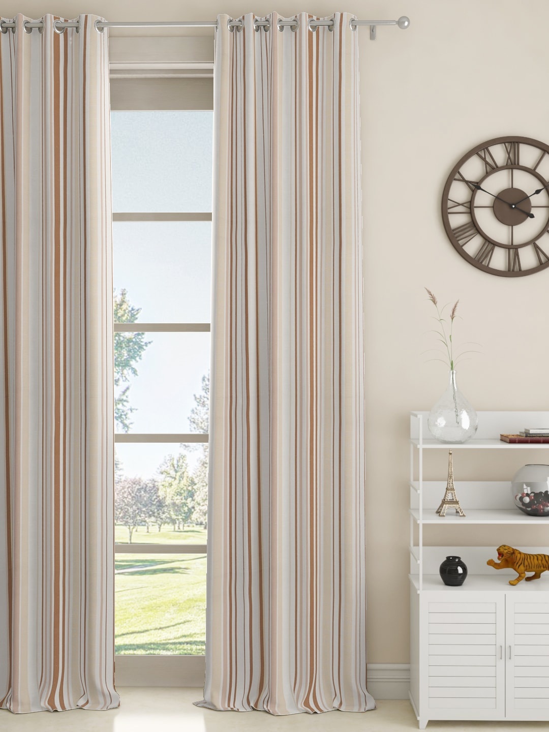 

GM White & Beige Striped Door Curtain