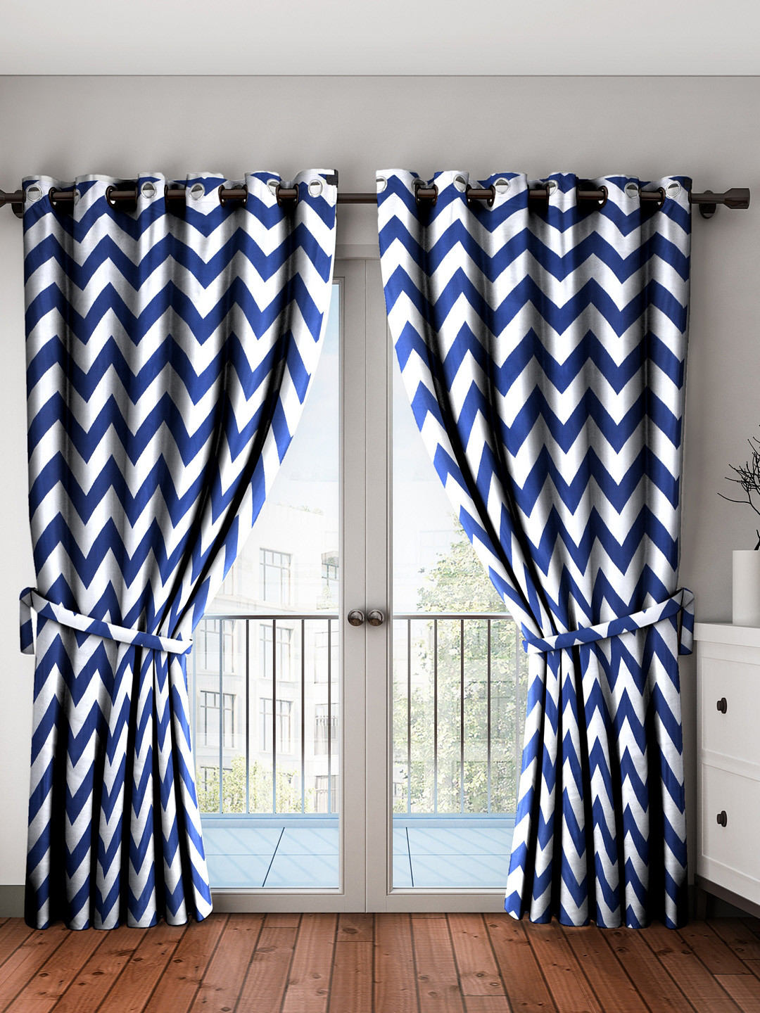 

Home Sizzler Blue & White Set of 2 Printed Door Curtains