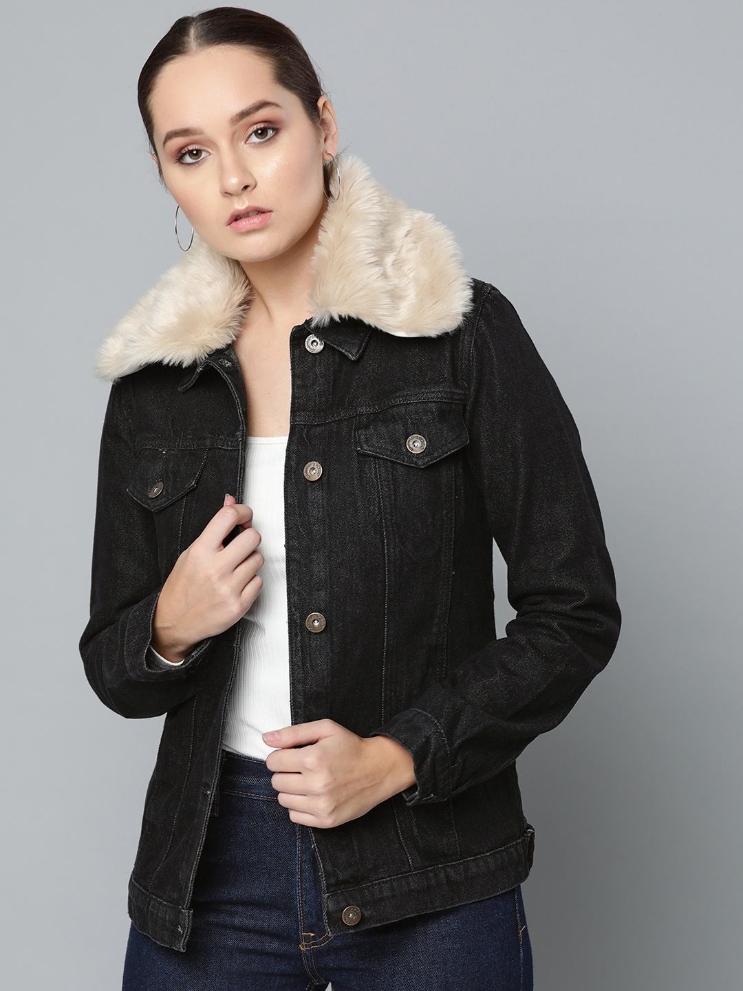 

Chemistry Edition Women Black Solid Denim Jacket