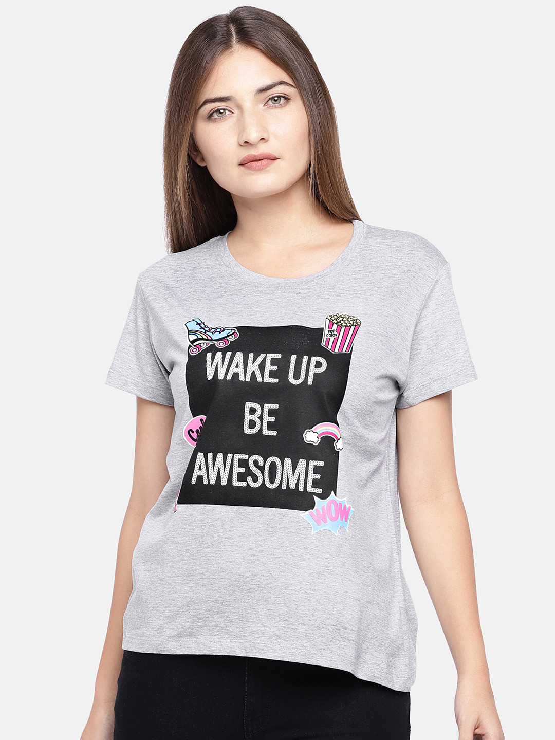 

Globus Women Grey Printed Round Neck T-shirt