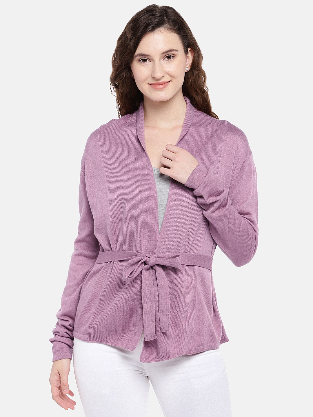 

Globus Women Purple Solid Open Front Shrug