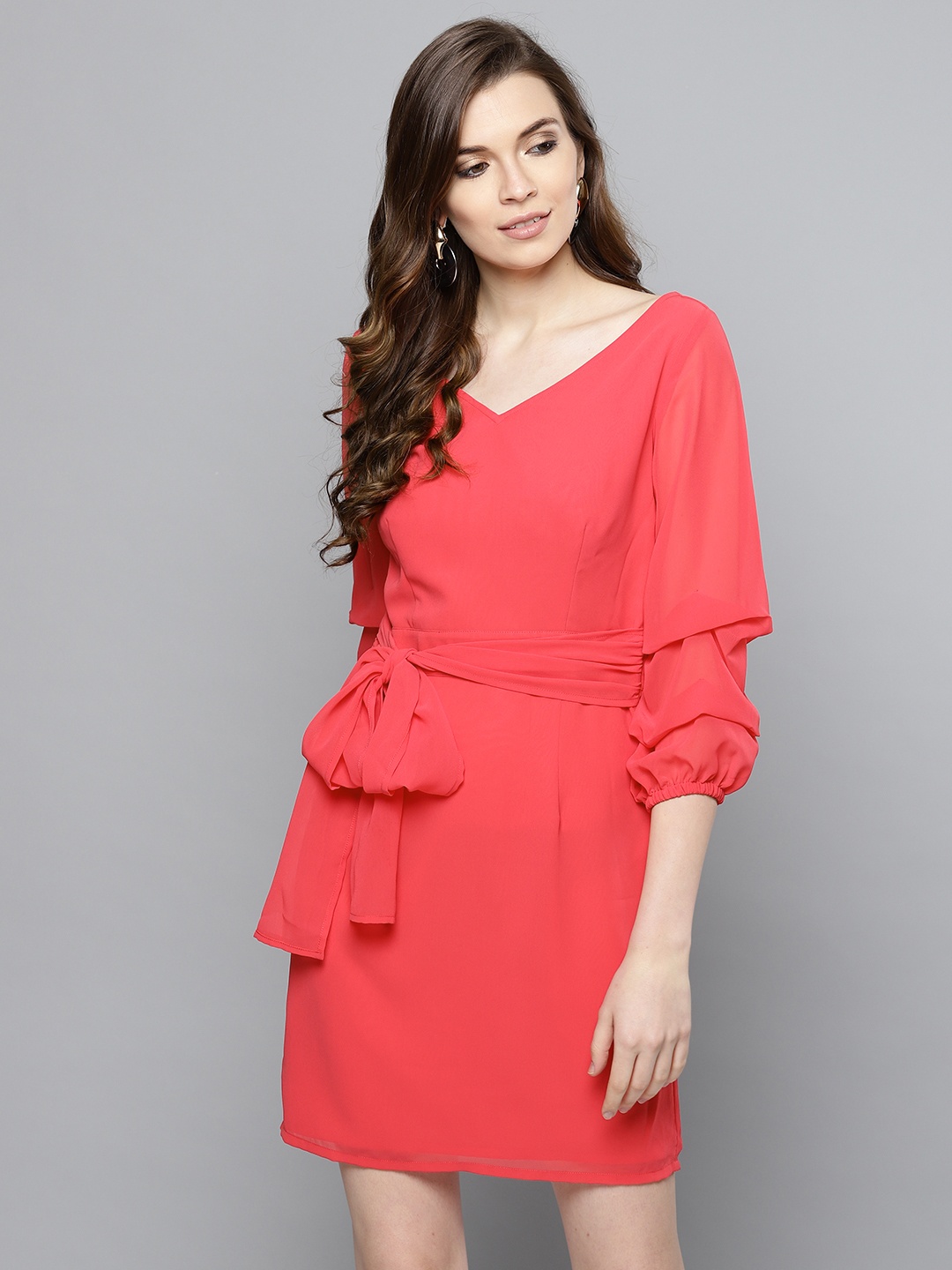 

Besiva Women Coral Pink Solid Sheath Dress