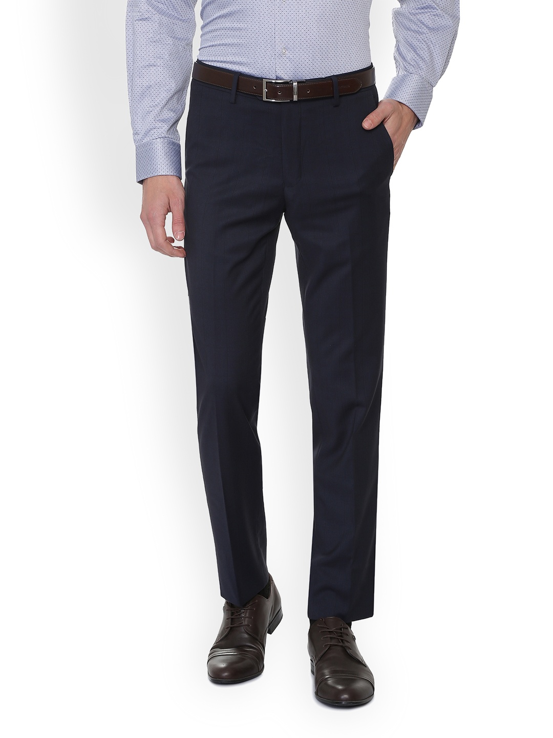 

Van Heusen Men Navy Blue Slim Fit Solid Formal Trousers