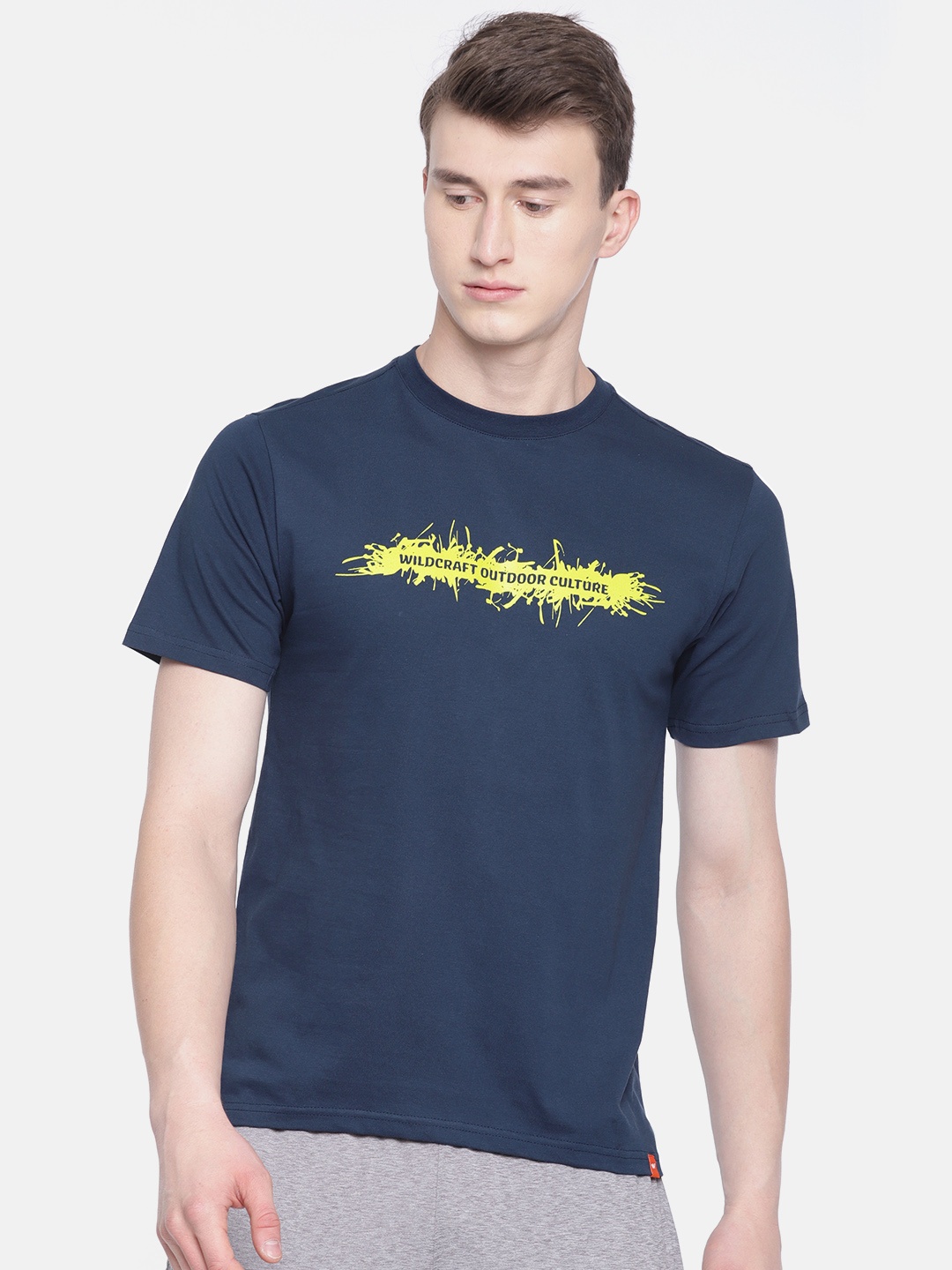 

Wildcraft Men Navy Blue Printed Round Neck Pure Cotton T-shirt