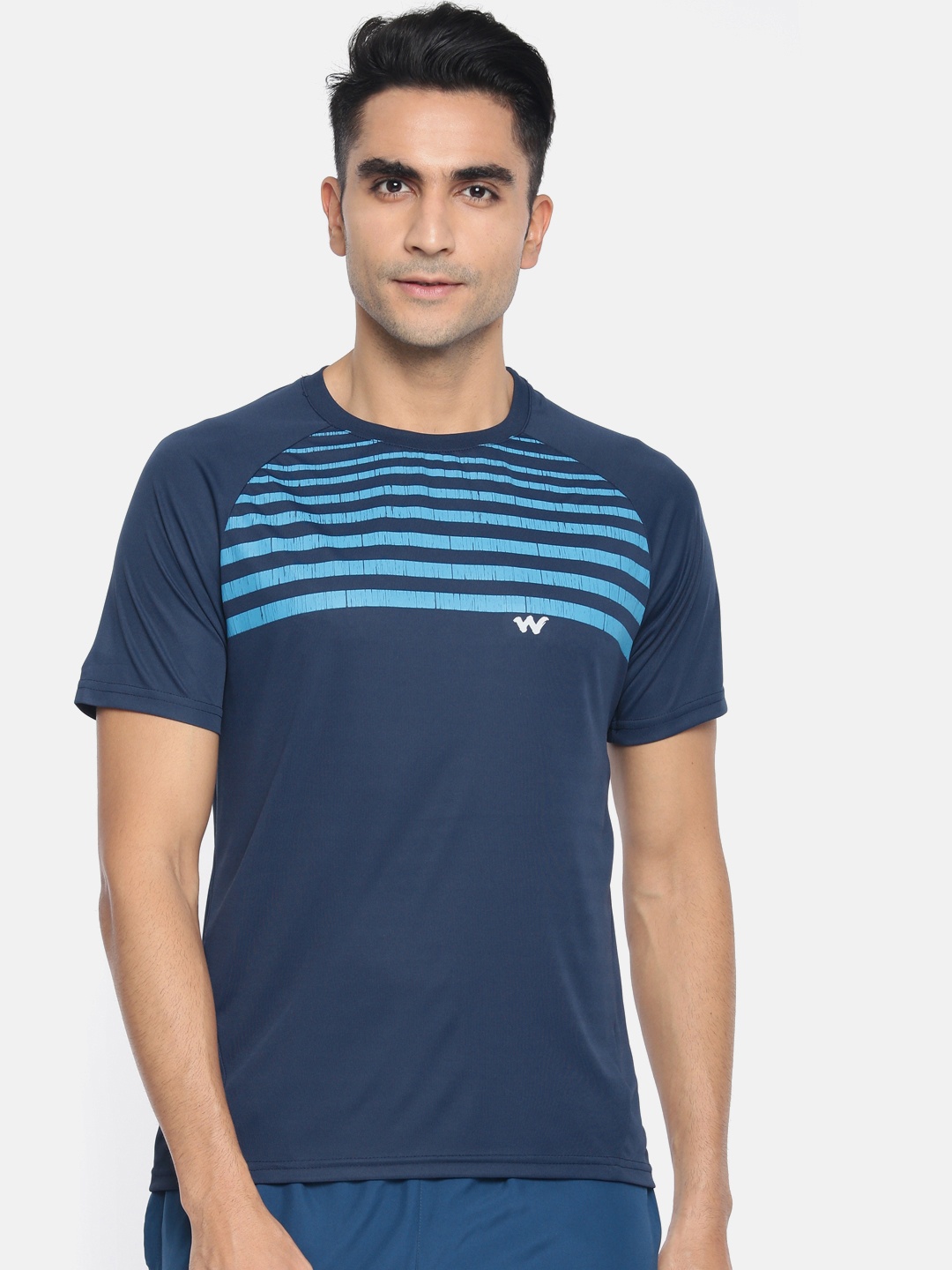 

Wildcraft Men Blue Striped Round Neck Poly Crew 2 T-shirt