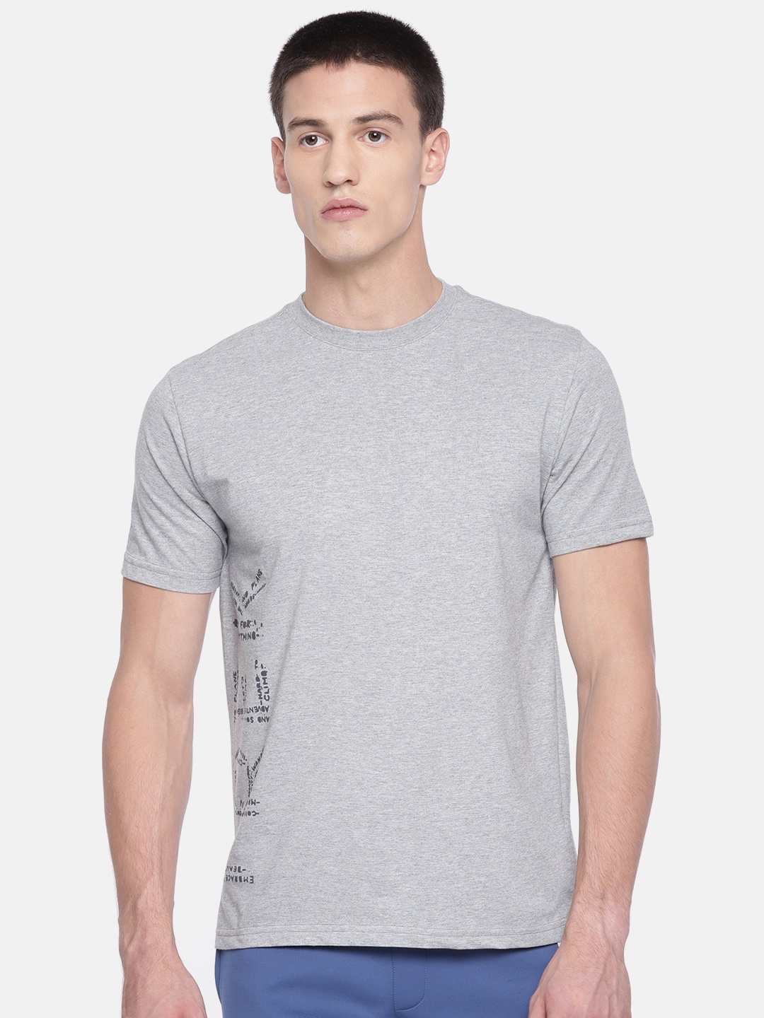

Wildcraft Men Grey Melange Printed Round Neck Pure Cotton T-shirt