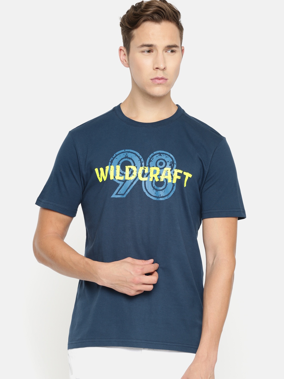 

Wildcraft Men Blue Printed Round Neck Pure Cotton T-shirt