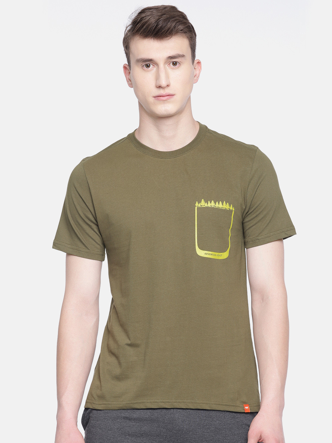 

Wildcraft Men Olive Green Printed Round Neck Pure Cotton T-shirt