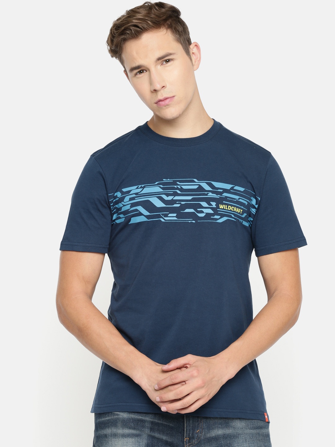 

Wildcraft Men Blue Printed Round Neck Pure Cotton T-shirt