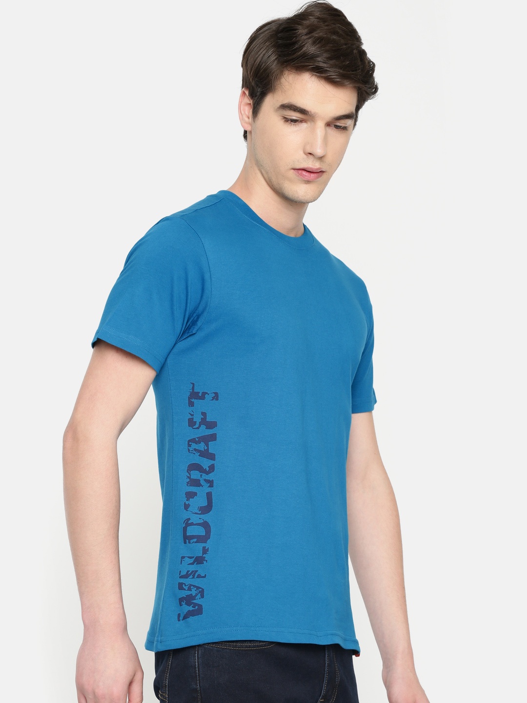 

Wildcraft Men Teal Blue Solid Round Neck Pure Cotton T-shirt