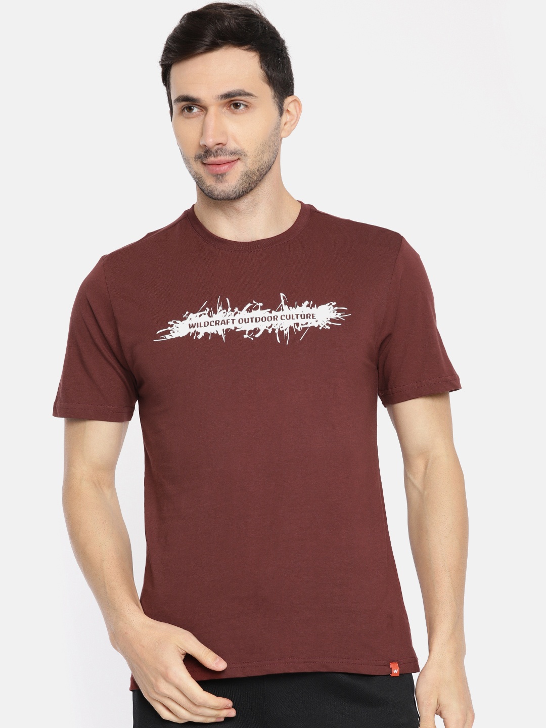 

Wildcraft Men Burgundy Printed Round Neck Pure Cotton T-shirt