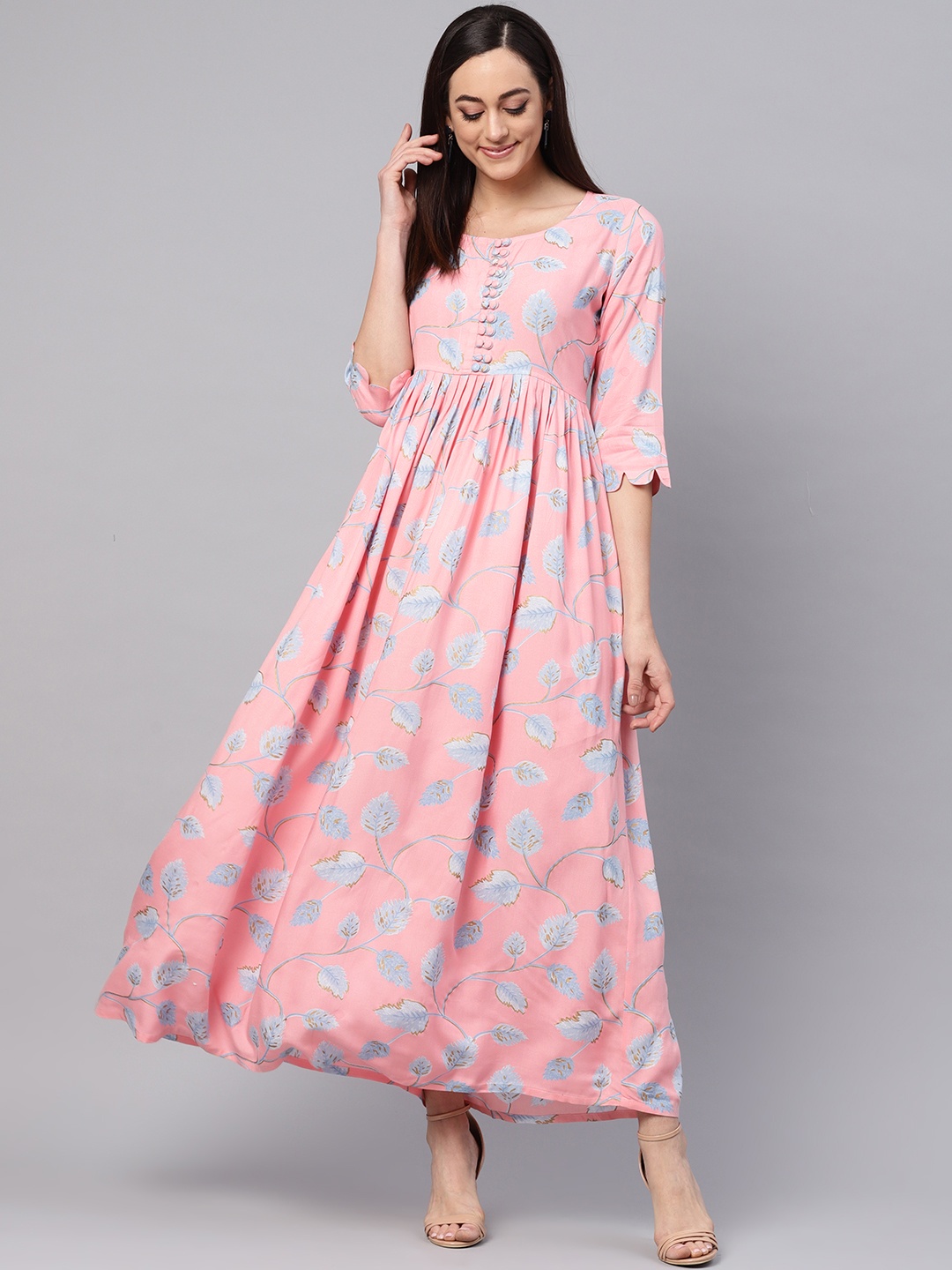 

Idalia Women Pink & Blue Printed Maxi Dress