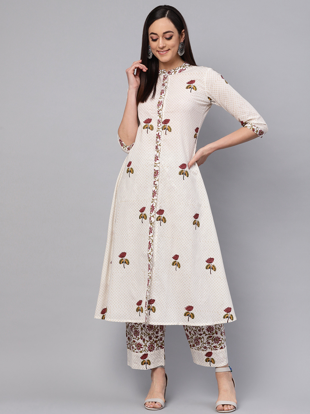 

Idalia Women Off-White & Burgundy Handblock Print Kurta with Palazzos