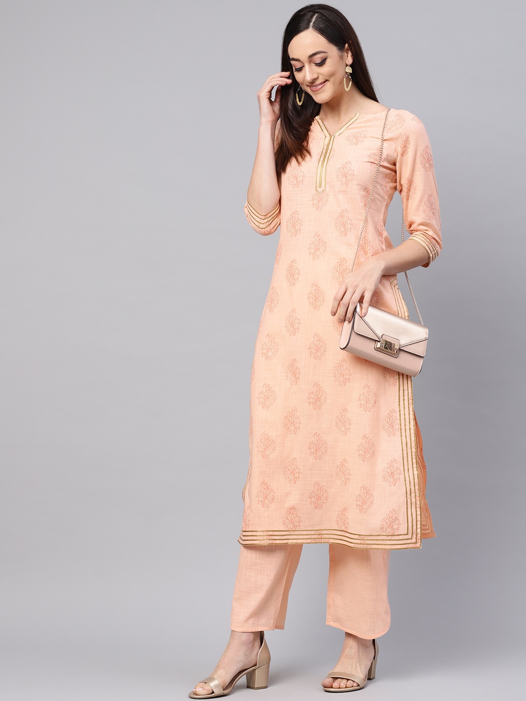 

Idalia Women Peach-Coloured Printed Kurta with Palazzos