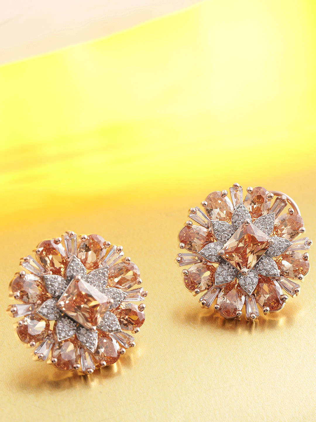

Melani Borsa Rose Gold-Plated Handcrafted CZ Studded Circular Drop Earrings