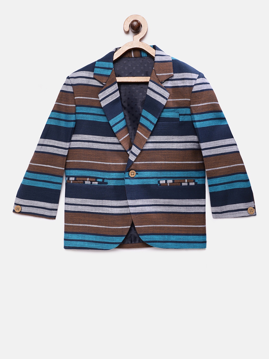 

RIKIDOOS Boys Blue Printed Tailored Fit Single-Breasted Pure Cotton Blazer