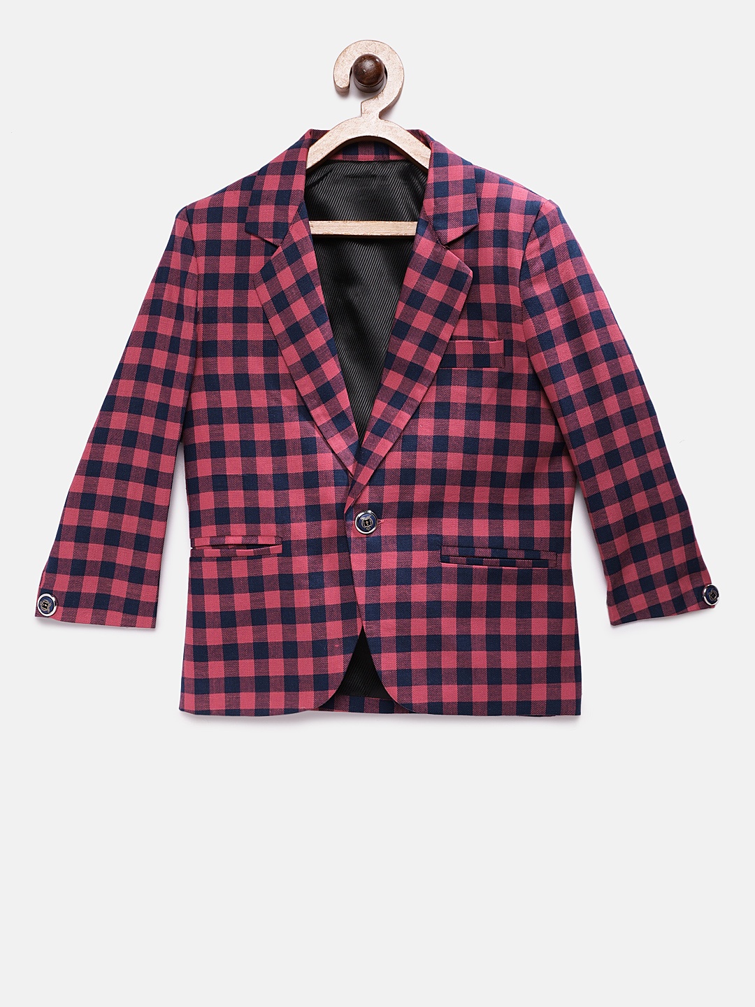 

RIKIDOOS Boys Maroon Checked Tailored Fit Single-Breasted Blazer