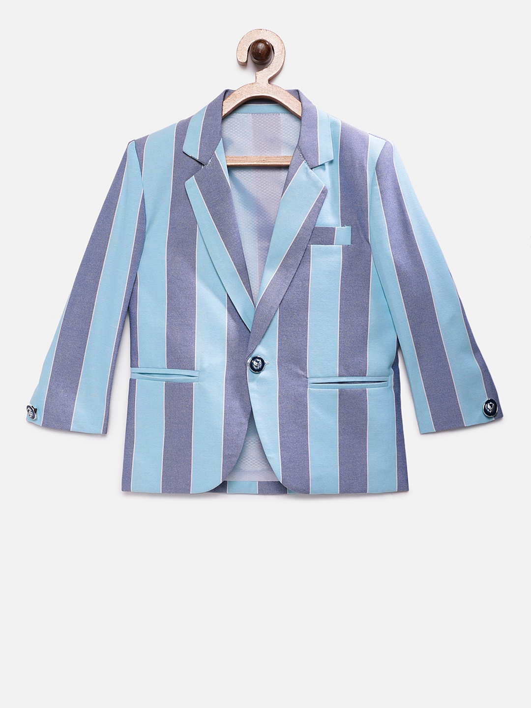 

RIKIDOOS Boys Blue Striped Tailored Fit Single-Breasted Pure Cotton Blazer