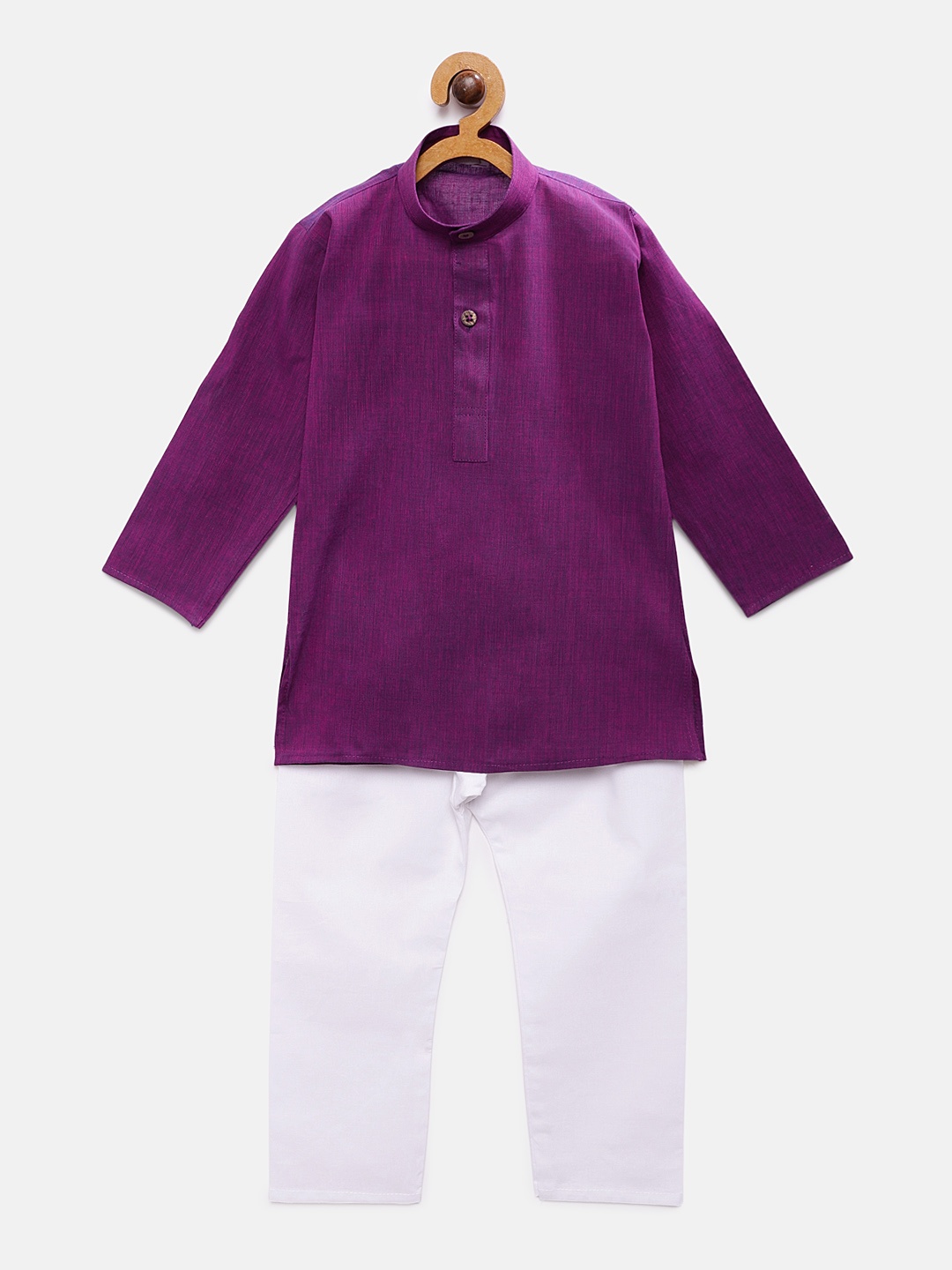 

RIKIDOOS Boys Purple & White Solid Kurta with Pyjamas