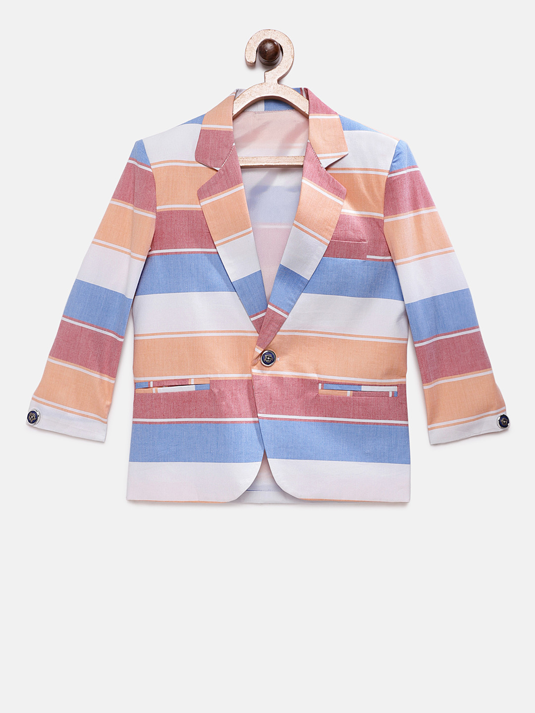 

RIKIDOOS Boys Multicolored Striped Tailored Fit Single-Breasted Pure Cotton Blazer, Multi