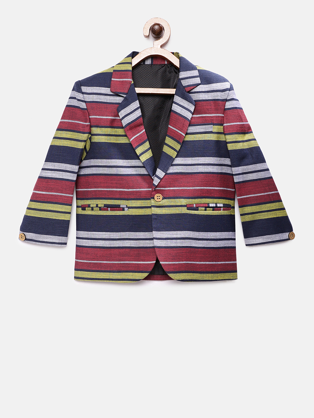 

RIKIDOOS Boys Red Striped Tailored Fit Single-Breasted Pure Cotton Blazer