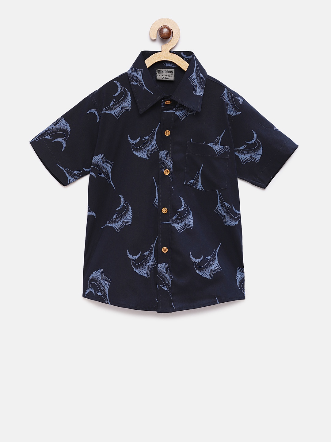 

RIKIDOOS Boys Blue Tailored Fit Printed Casual Shirt