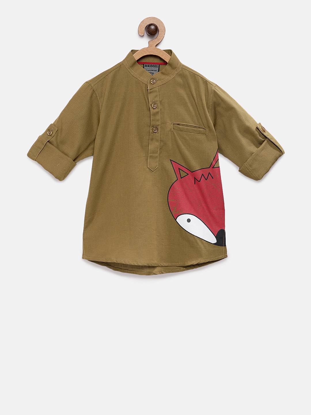

RIKIDOOS Boys Khaki Quirky Print Straight Kurta