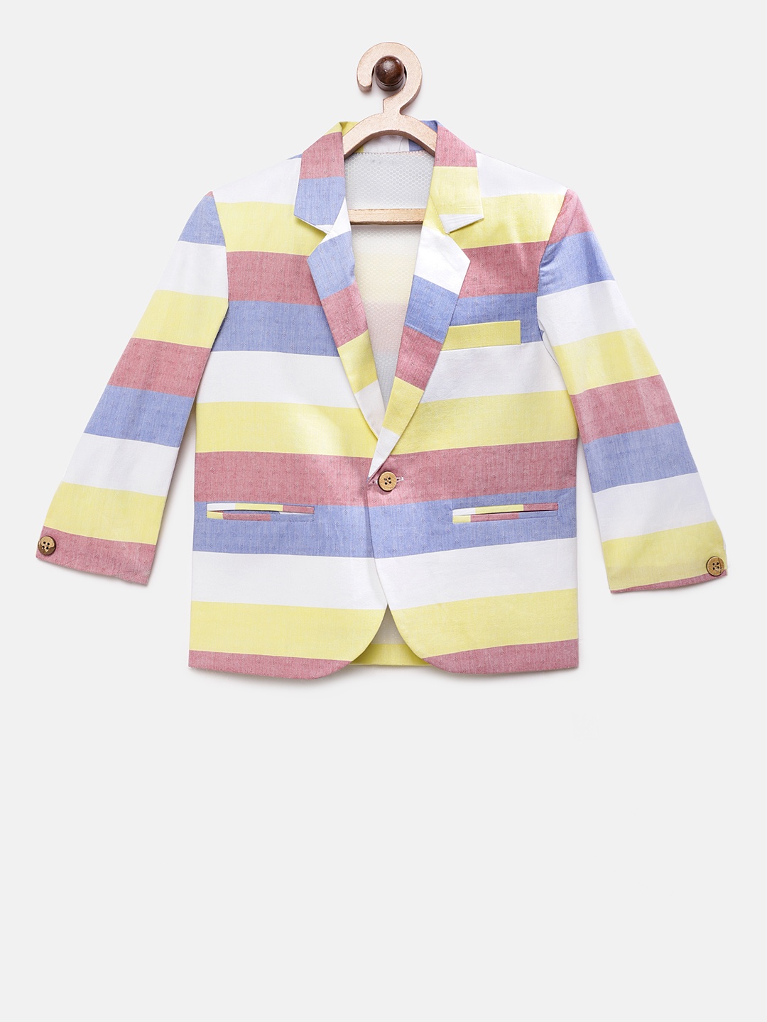 

RIKIDOOS Boys Yellow Striped Tailored Fit Single-Breasted Blazer