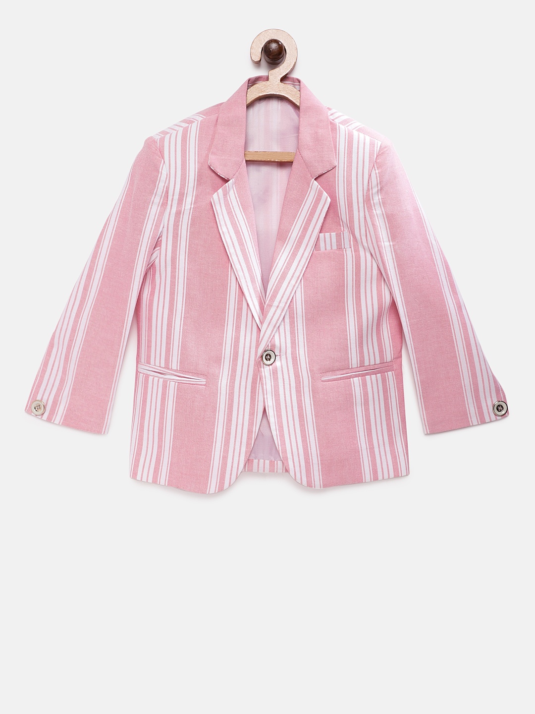 

RIKIDOOS Boys Pink Striped Tailored Fit Single-Breasted Pure Cotton Blazer