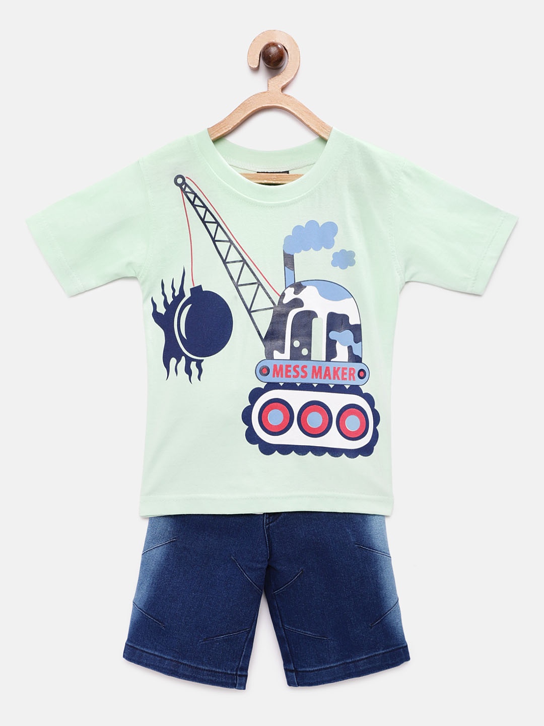 

RIKIDOOS Boys Olive Green & Blue Printed T-shirt with Shorts
