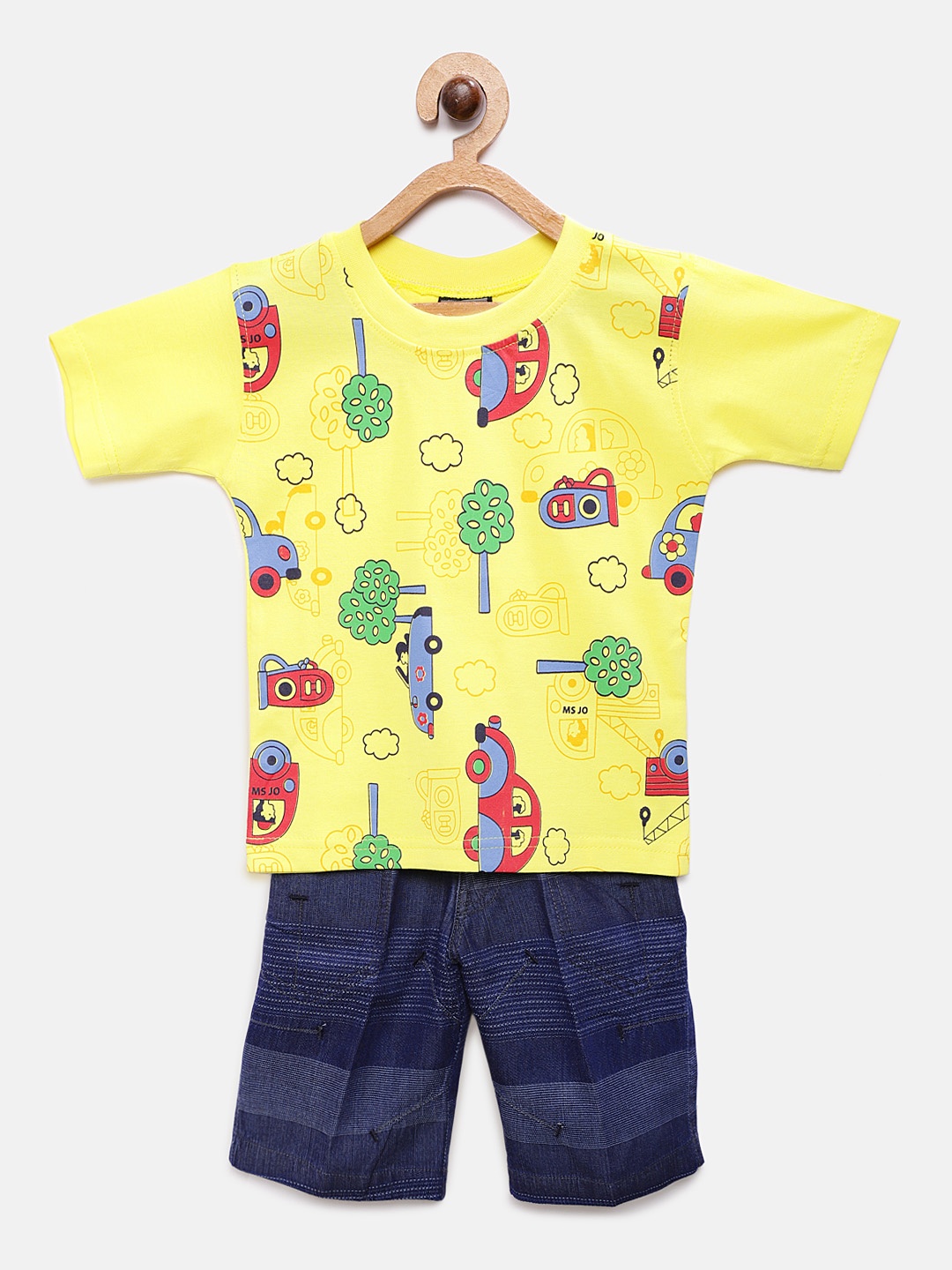 

RIKIDOOS Boys Yellow & Blue Printed T-shirt with Shorts