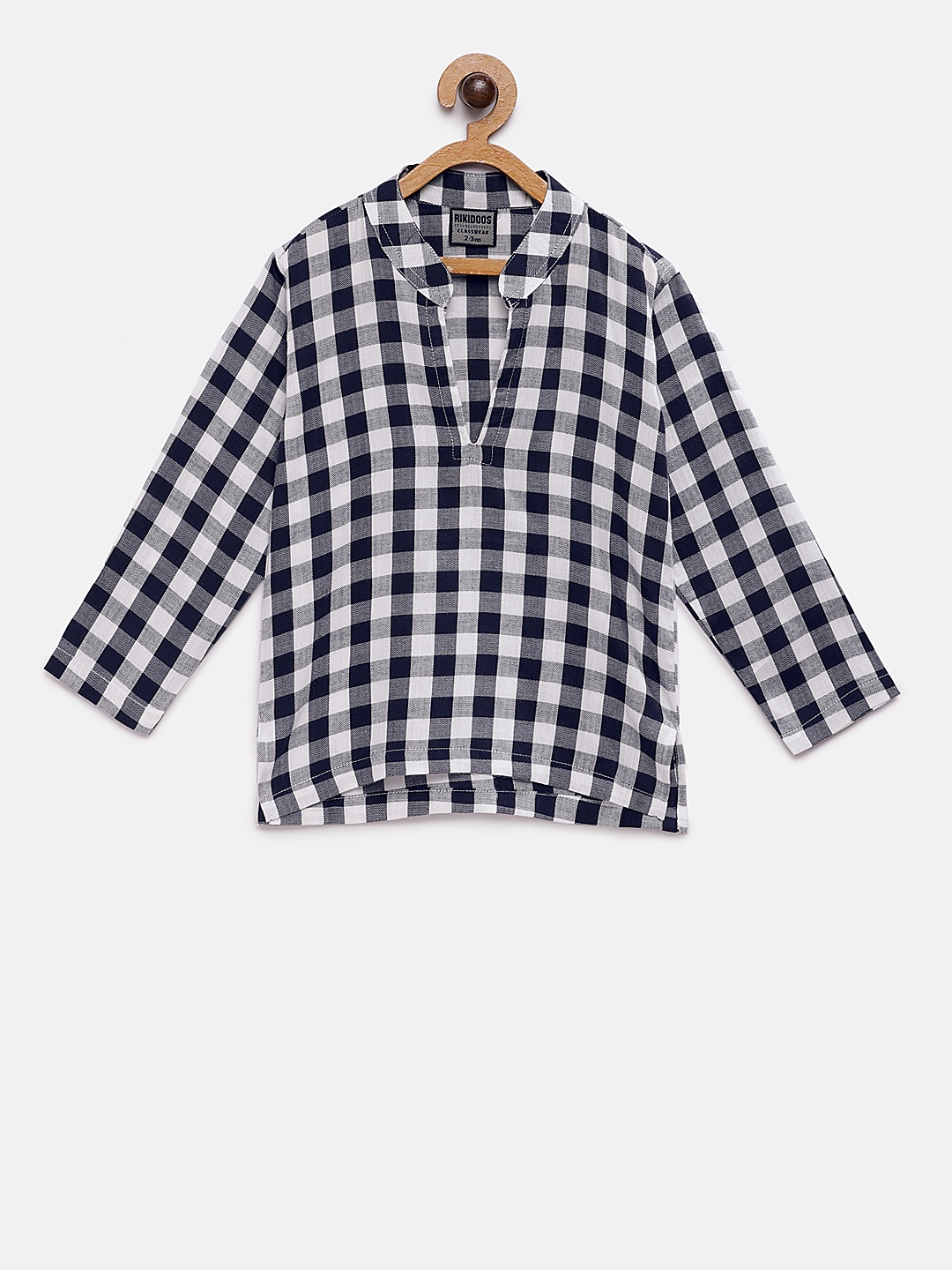 

RIKIDOOS Boys Blue & White Checked Straight Kurta