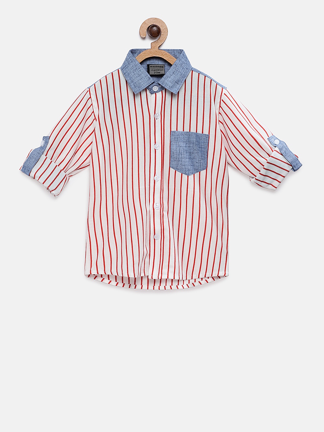 

RIKIDOOS Boys Red & White Tailored Fit Striped Casual Shirt