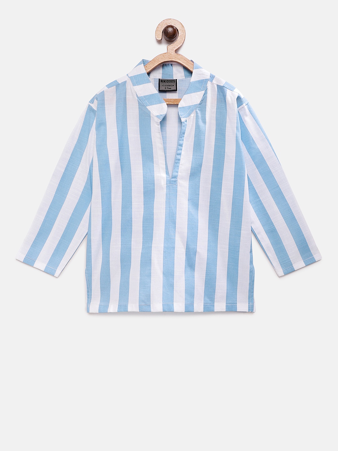 

RIKIDOOS Boys Blue & White Striped Straight Kurta