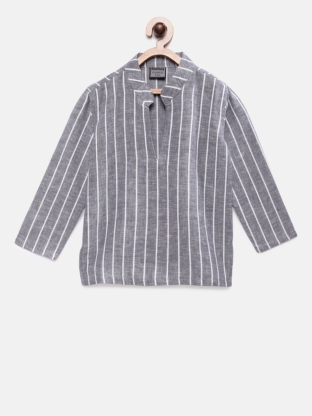 

RIKIDOOS Boys Grey & White Striped Straight Kurta