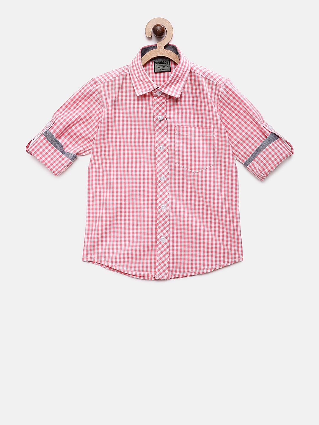 

RIKIDOOS Boys Red & White Tailored Fit Checked Casual Shirt