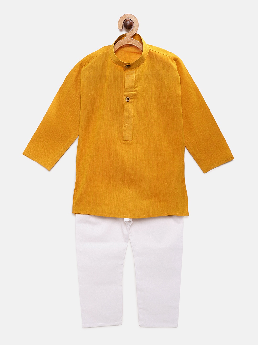 

RIKIDOOS Boys Yellow & White Solid Kurta with Pyjamas