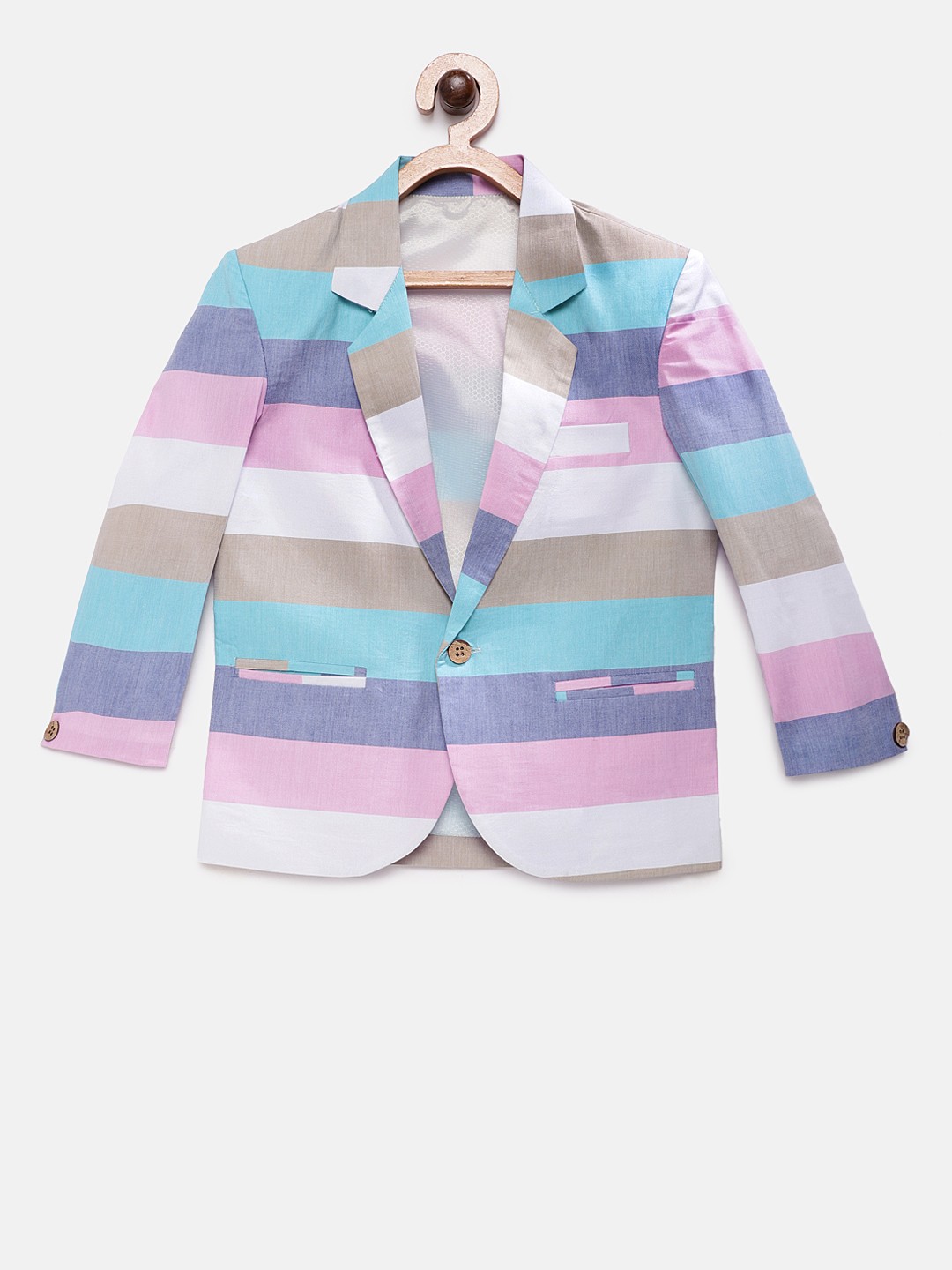 

RIKIDOOS Boys Multicolored Striped Tailored Fit Single-Breasted Blazer, Multi