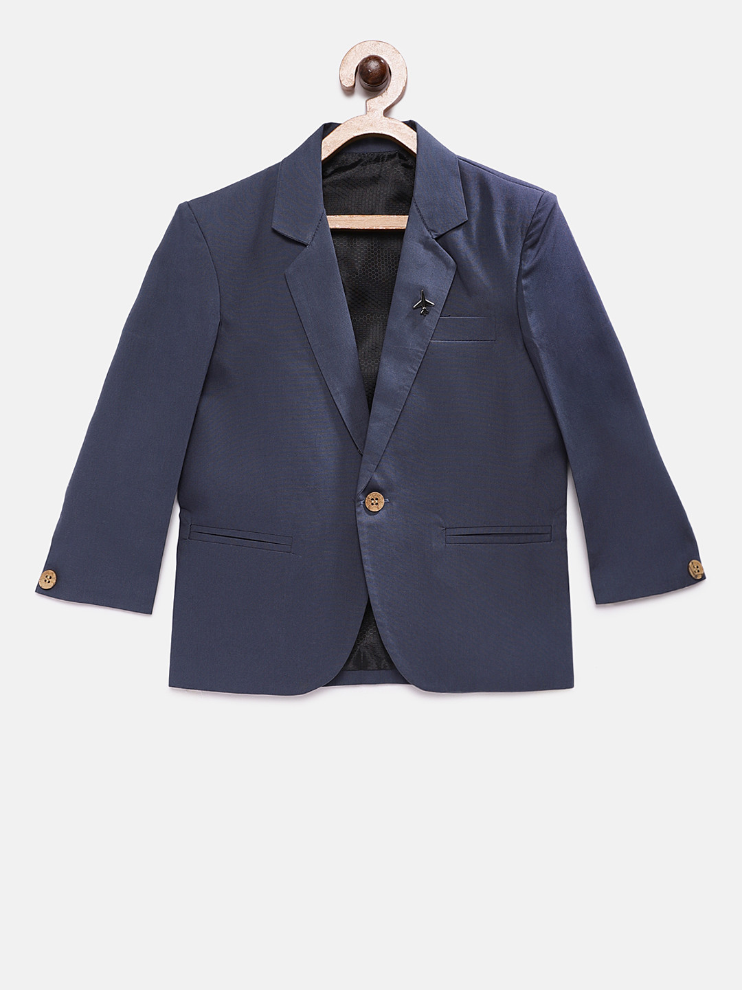 

RIKIDOOS Boys Navy Blue Solid Tailored Fit Single-Breasted Blazer