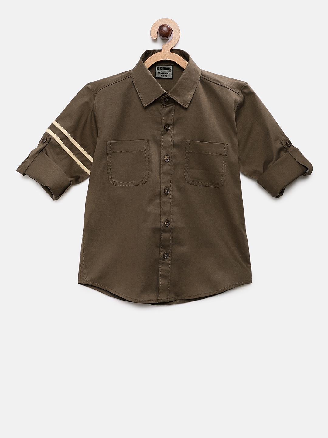 

RIKIDOOS Boys Khaki Tailored Fit Solid Casual Shirt