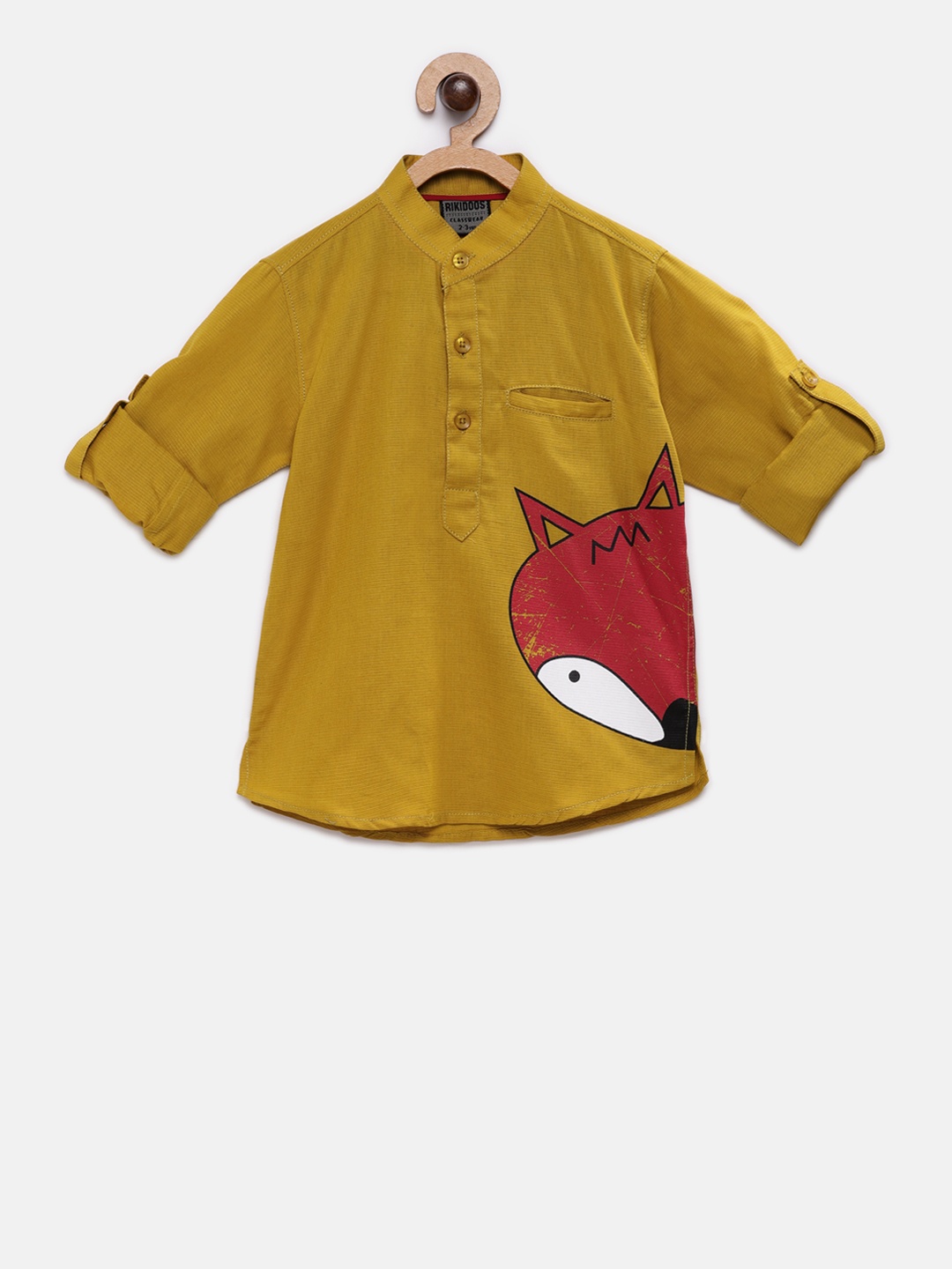 

RIKIDOOS Boys Mustard Yellow Quirky Print Straight Kurta