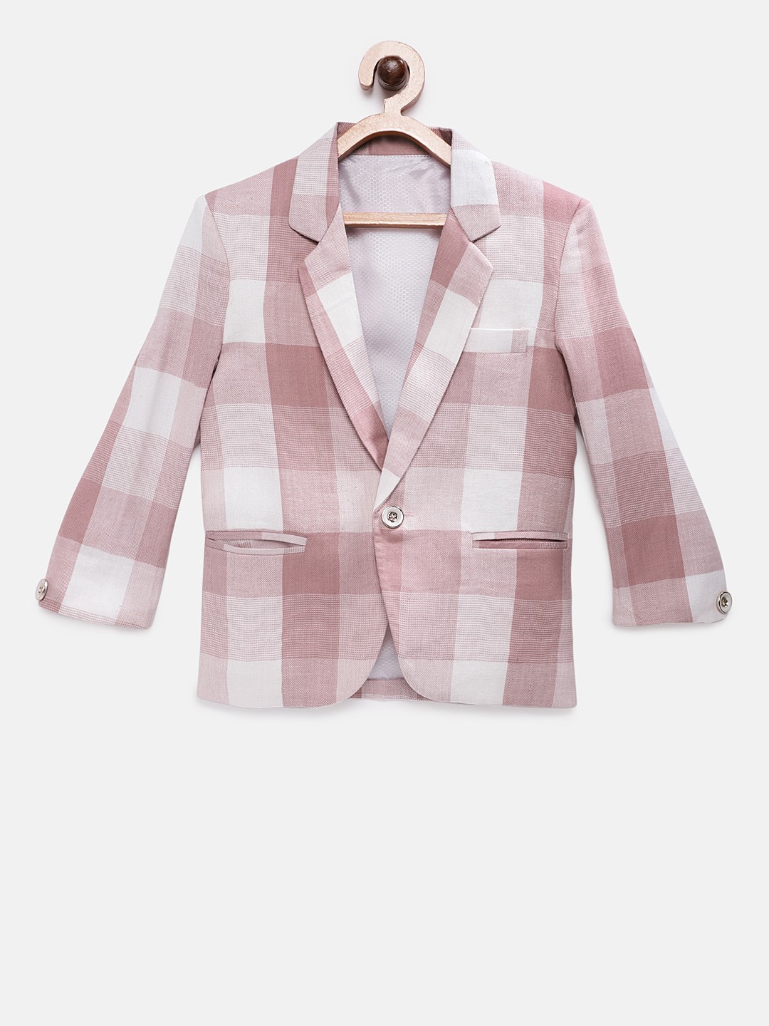 

RIKIDOOS Boys Brown Checked Tailored Fit Single-Breasted Blazer
