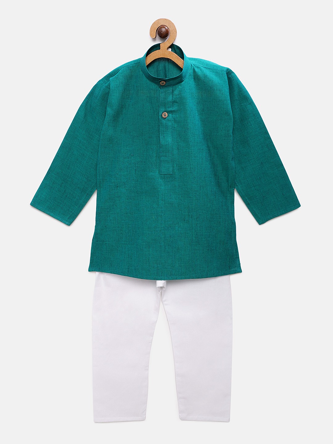 

RIKIDOOS Boys Turquoise Blue & White Solid Kurta with Pyjamas