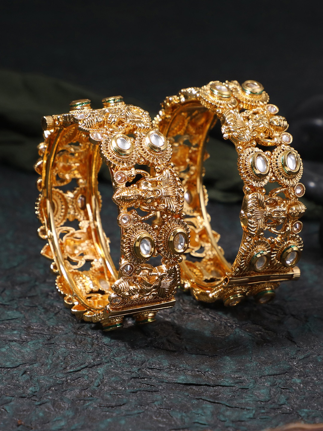 

Adwitiya Collection Women Set of 2 24k Gold-Plated & White Embellished Designer Bangles