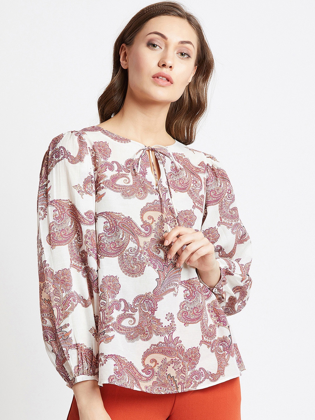 

COVER STORY Women Off-White & Maroon Printed Top